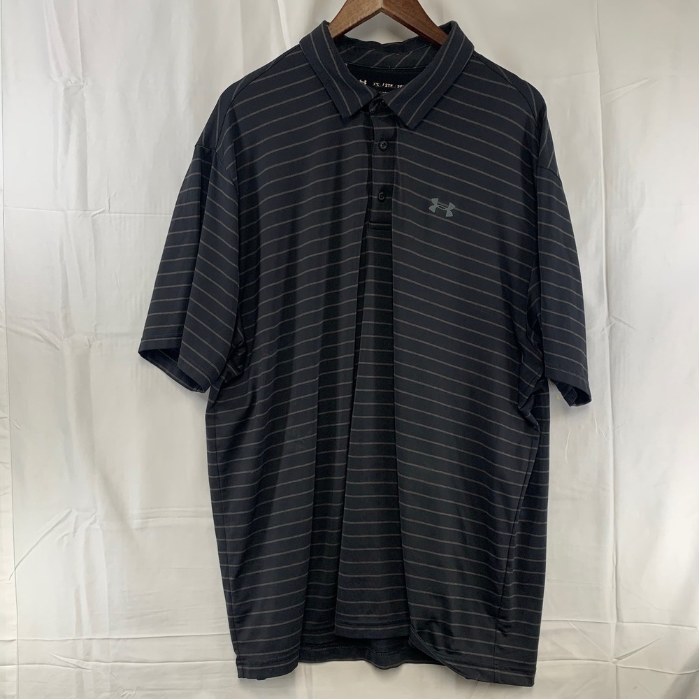 Under Armour Playoff Polo Mens XXL Black Striped Short Sleeve Golf Shirt